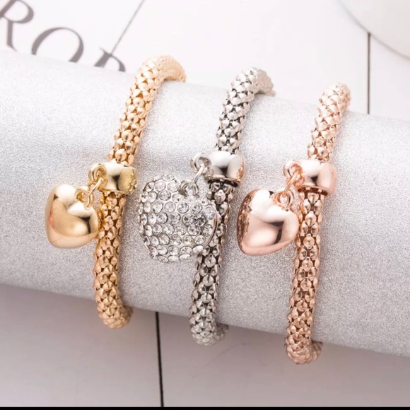 Heart Charm Bracelet bangles Set 3/pcs set - Picture 4 of 5